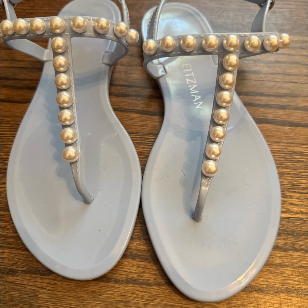 Stuart Weitzman Pearl Embellished Sandals - Light Gray